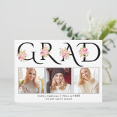 ブラックGRADタイポグラフィピンクローズ写真卒業 案内状 (スタンド正面)