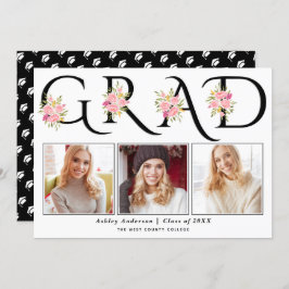 ブラックGRADタイポグラフィピンクローズ写真卒業 案内状