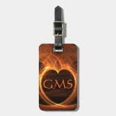 ブラックIDの上に燃えるオレンジ色のハートのアウトライン ラゲッジタグ (正面縦)