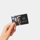 ブラックIDカードフォト名ロゴQRコード バッジ (手持ち)