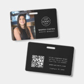 ブラックIDカードフォト名ロゴQRコード バッジ (表裏)