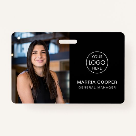 ブラックIDカードフォト名ロゴQRコード バッジ (正面)