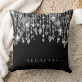 ブラックID1035のBoho Gemsシルバー クッション (ブランケット)