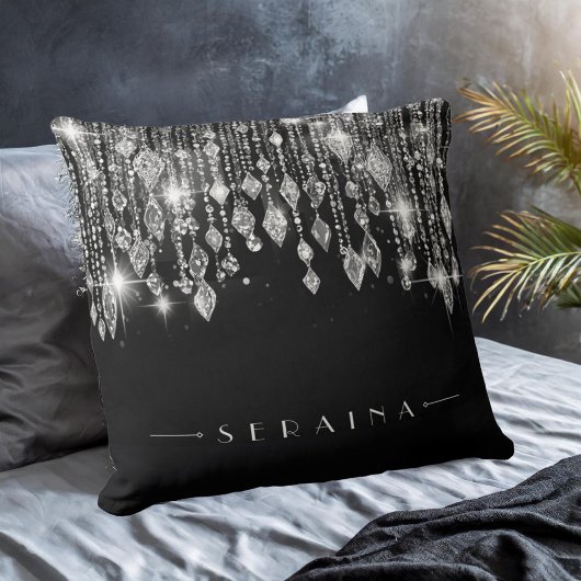 ブラックID1035のBoho Gemsシルバー クッション