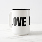 ブラックLOVEタイポグラフィ ツートーンマグカップ (正面左)