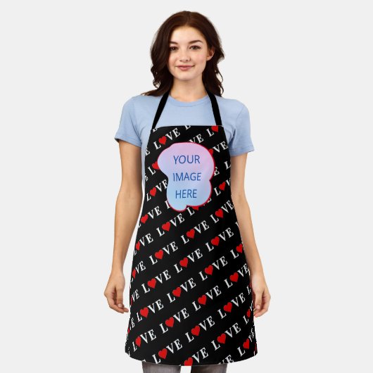 ブラックLOVEトレンディー白黒 エプロン (着用した状態)