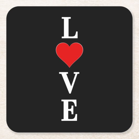 ブラックLOVE モダン Tredny白黒 スクエアペーパーコースター (正面)