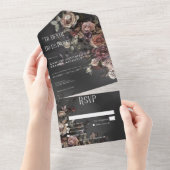 ブラックMoodyゴシックの花とミストディナーカスタム オールインワン招待状 (貼ってはがせる)