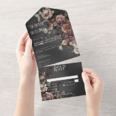 ブラックMoodyゴシックの花とミストディナー オールインワン招待状 (貼ってはがせる)