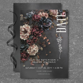 ブラックMoody Gothicの花とミスト結婚ーズ セーブザデート