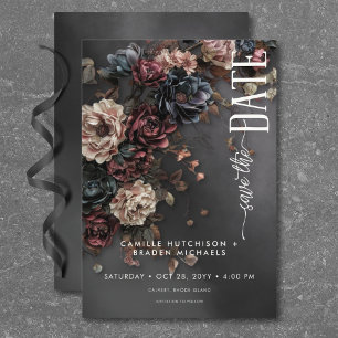 ブラックMoody Gothicの花とミスト結婚ーズ セーブザデート