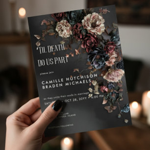 ブラックMoody Gothicの花とミスト結婚ーズ 招待状