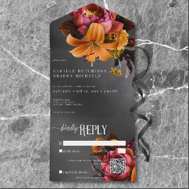 ブラックMoody Gothic Orange Lily結婚のQRコード オールインワン招待状