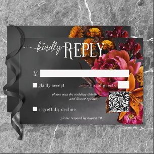 ブラックMoody Gothic Orange Lily結婚のQRコード 出欠カード