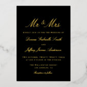 ブラックMR&MRS結婚金ゴールド 箔招待状 (正面)