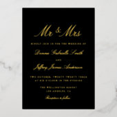 ブラックMR&MRS ウェディング ゴールド 箔招待状 (正面)