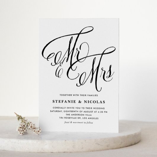 ブラックMrs & Mrsスクリプ素朴トQRコー結婚ド 招待状