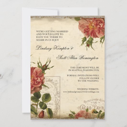 ブラックnクリームヴィンテージエッフェルタワー日付を保存 招待状 (正面)