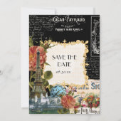 ブラックnクリームヴィンテージエッフェルタワー日付を保存 招待状 (裏面)