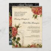 ブラックnクリームヴィンテージエッフェルタワー日付を保存 招待状 (正面/裏面)