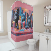 ブラックNブルードイツ羊飼い子犬Nミルクシェイク シャワーカーテン (インサイチュ)