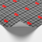 ブラックN'ホワイトタータンチェック赤いハート詳細 ラッピングペーパー (角)