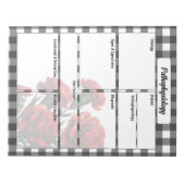 ブラックnホワイトフローラギンガム_病態生理学温度 ノートパッド (正面)