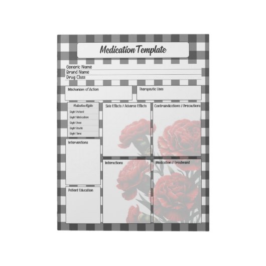 ブラックnホワイトフローラ_投薬テンプレート ノートパッド (回転)