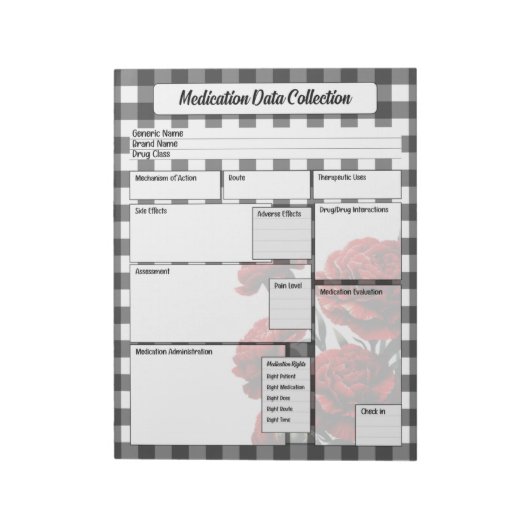 ブラックnホワイトフローラ_投薬データ収集 ノートパッド (回転)