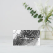 ブラックnホワイトマーブルアゲートモノグラムイニシャルゲード 名刺 (スタンド正面)