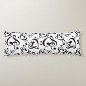 ブラックNホワイトミュージッククレフ、 音符記号ハートパターン両面 ボディピロー (裏面)