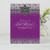 ブラックnホワイトレースルックシルバーバルミツワー招待状 招待状 (スタンド正面)