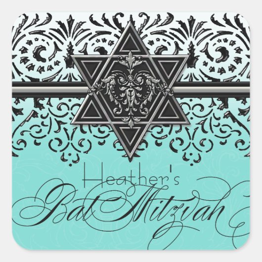 ブラックnホワイトレースルックバルミツワーステッカー スクエアシール (正面)