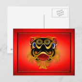 ブラック'n金ゴールド中国のドラゴン顔はがき ポストカード (正面/裏面)
