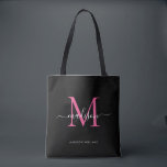 ブラックPInkマゼンタモノグラムスクリプト名イニシャル トートバッグ<br><div class="desc">ブラックモダンホットピンクマゼンタモノグラムエレガントスクリプト名イニシャルトートバッグ</div>