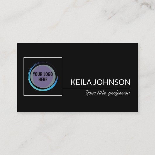 ブラックQRコードビジネスロゴの基本カスタム 名刺 (正面)