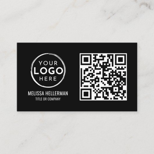 ブラックQRコードモダンプロフェッショナル写真あなたのロゴ 名刺 (正面)