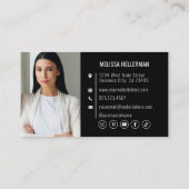 ブラックQRコードモダンプロフェッショナル写真あなたのロゴ 名刺 (裏面)