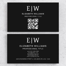 ブラックQRコードモノグラムミニマリスト 名刺