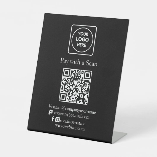 ブラックQRコード決済 | Venmo PayPal ビジネス決済 台座サイン (正面)