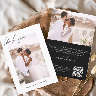 ブラックQRコード結婚お礼フォトカード