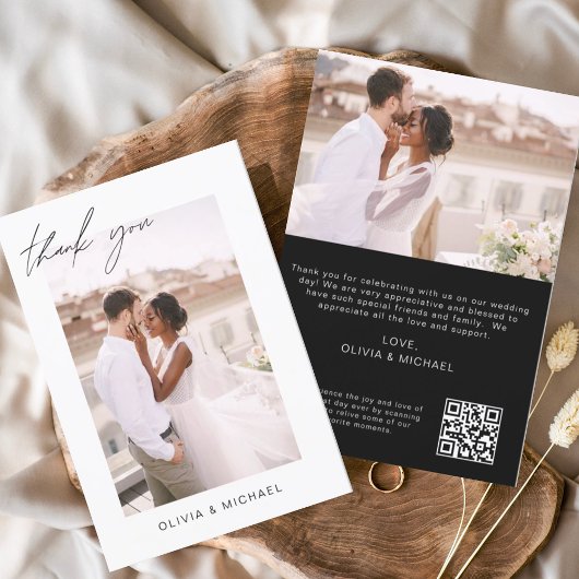 ブラックQRコード結婚お礼フォトカード