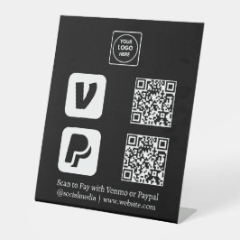 ブラックQRコード | Venmo & PayPal スキャンして支払うロゴ 台座サイン