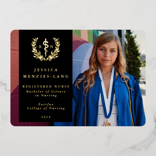 ブラックRN Asclepius卒業写真発表 箔招待状 (正面)