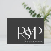 ブラックRSVPカードにミニマリスト白色 出欠カード (スタンド正面)