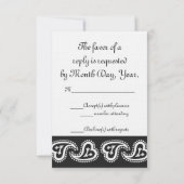 ブラックRSVPカードの甘いペイズリーハート 出欠カード (裏面)