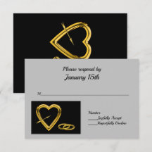 ブラックRSVP上のハートと金ゴールドのモダンリングや輪