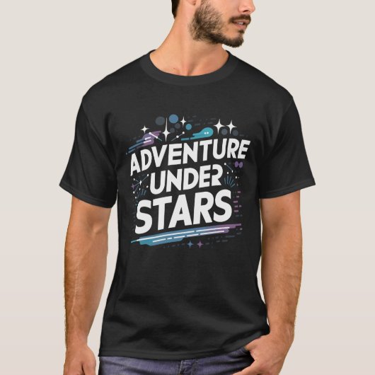 ブラックTシャツのデザインで星空の冒険 Tシャツ (正面)