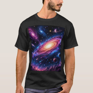 ブラックTシャツの宇宙デザインのフロントとバック Tシャツ