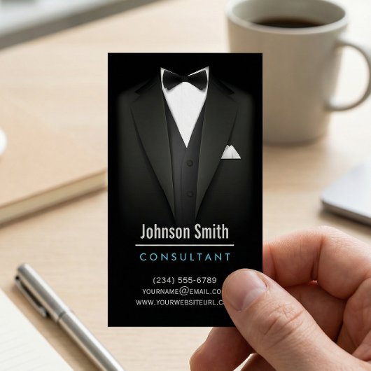 ブラックTuxedoビジネスマンのスーツ – モダンシンプルスタイリッシュ 名刺